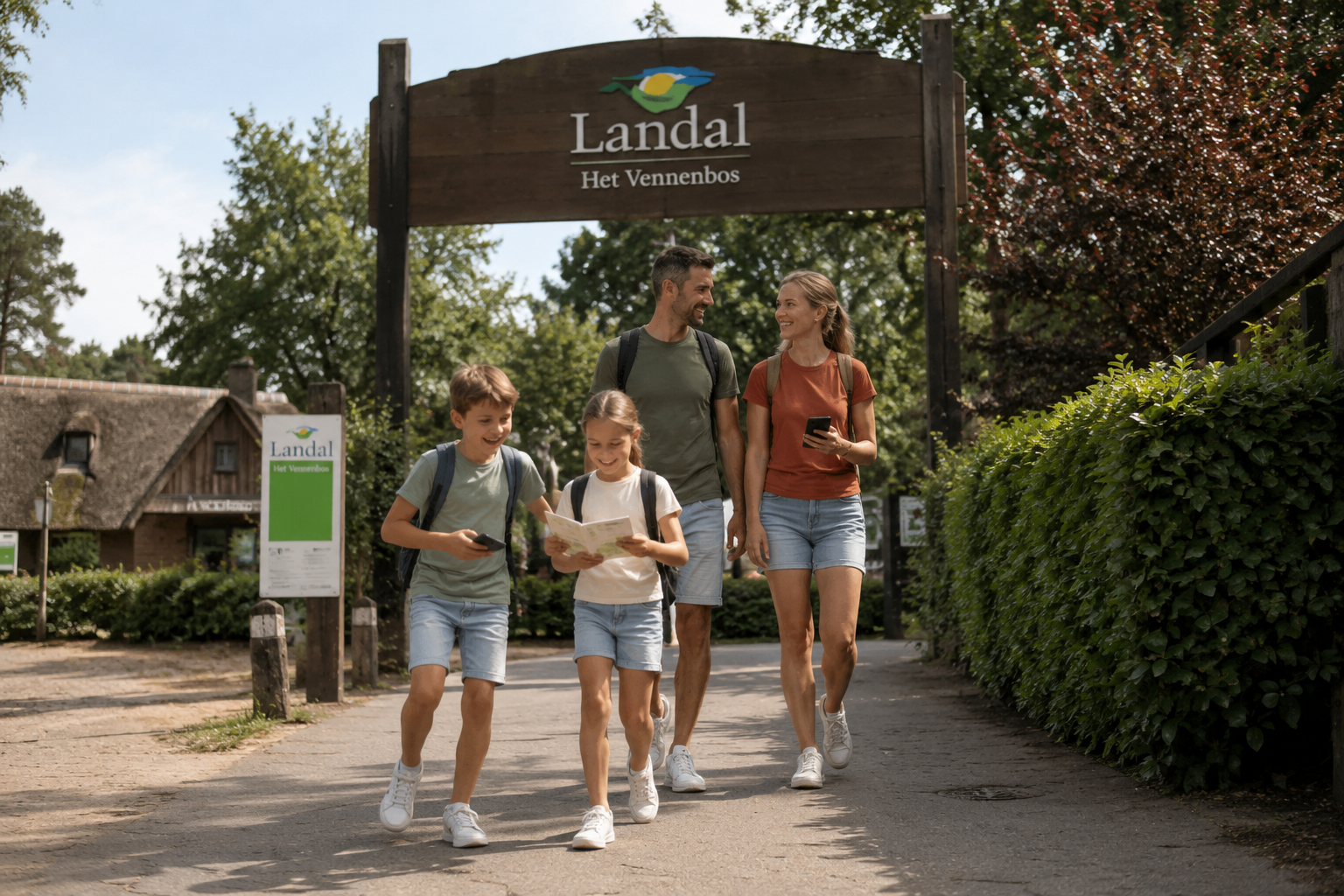 Gezellige familiewandeling bij Landal terwijl ze heksenjacht bladel spelen
