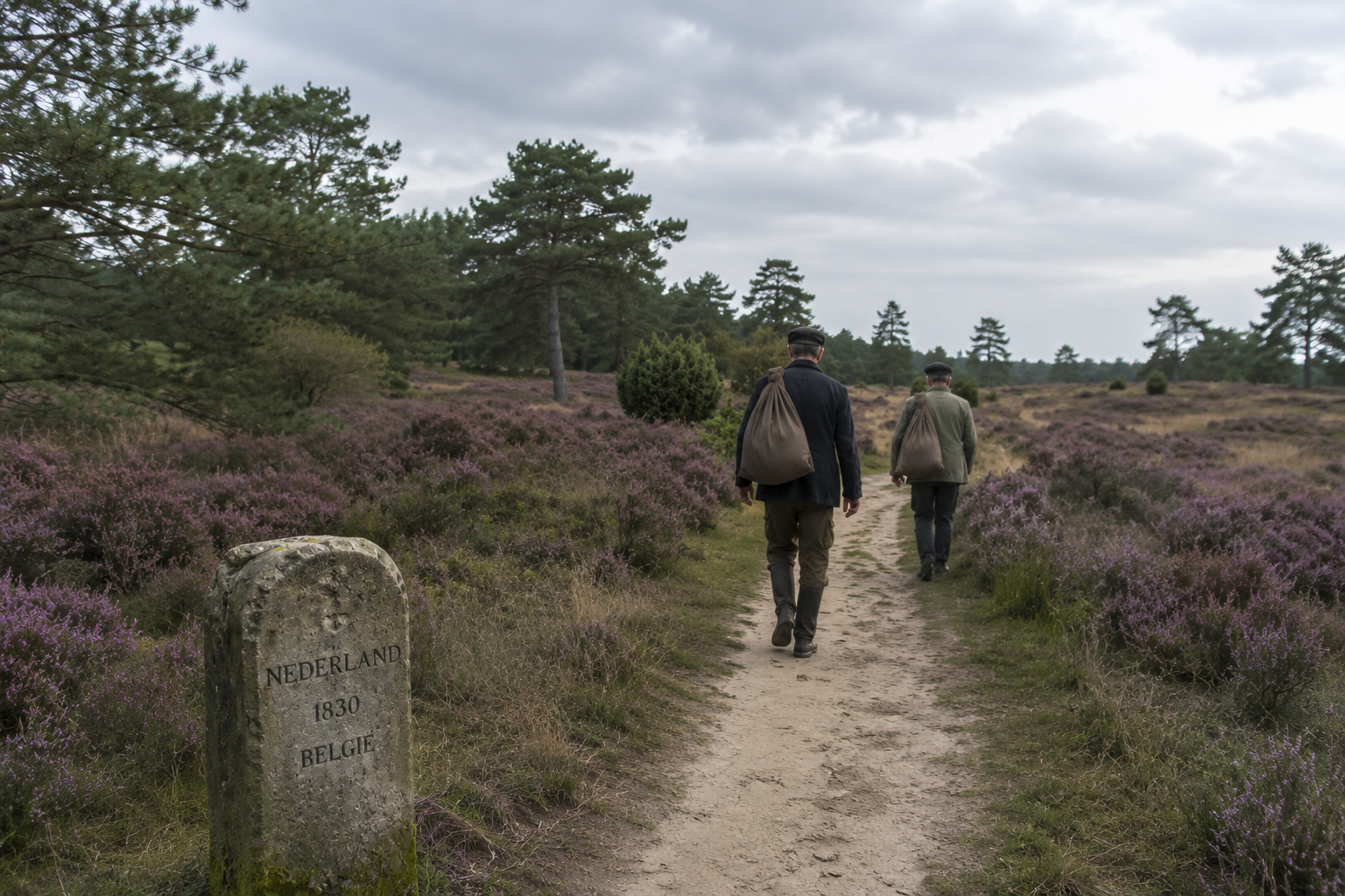 Heidewandeling bij de grensmarker
